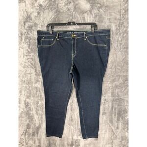 Dark Wash Mid-Rise Jeggings Slim Fit Denim Pants Blue Gold Stitching